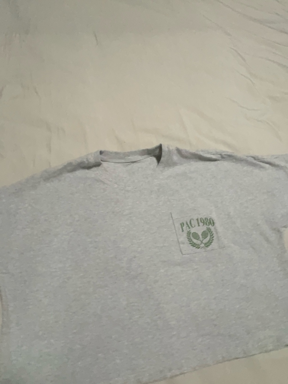 PacSun Light Gray Crop Tee with Green Chest Logo